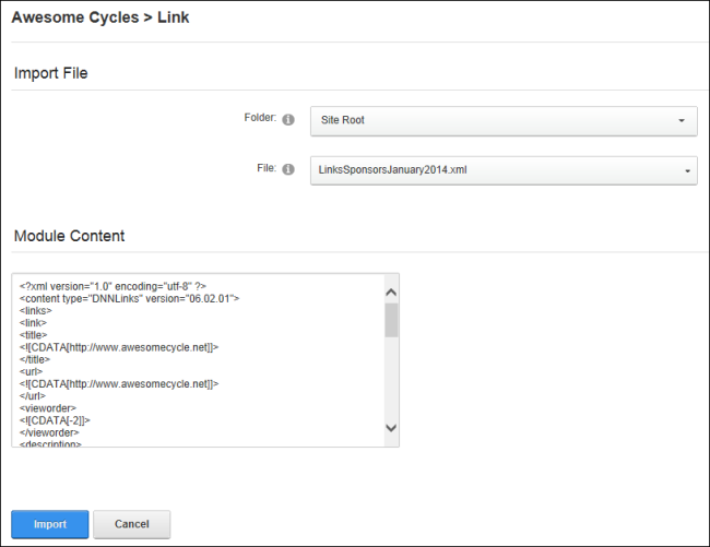 Importing module content