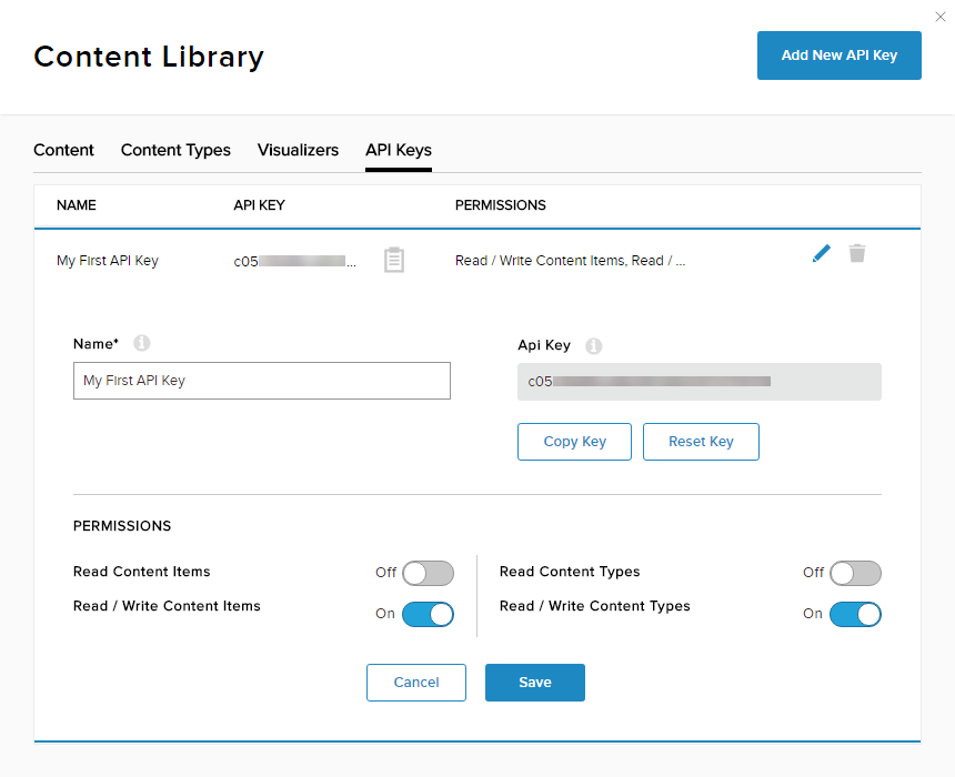 API key name and permissions