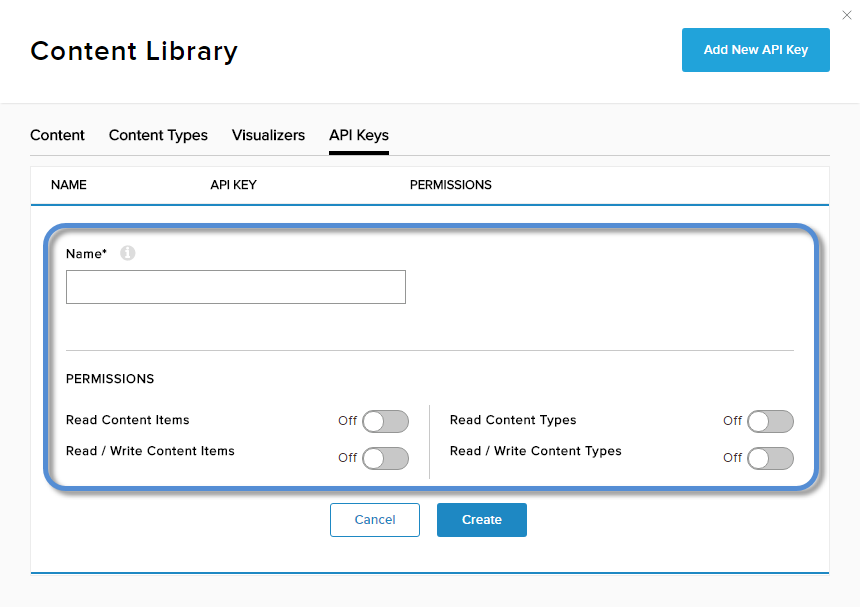 API key name and permissions