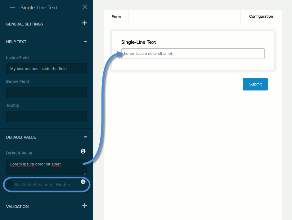 Settings for Single-Line Text field