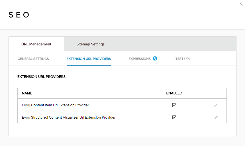 URL Management > Extension URL Providers