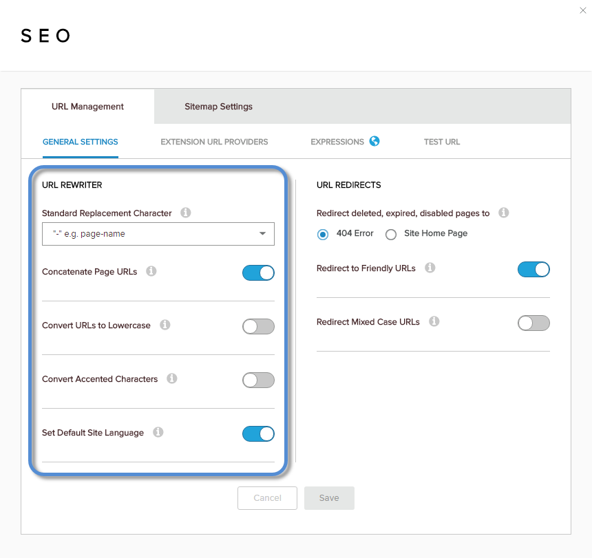 URL Management > General Settings