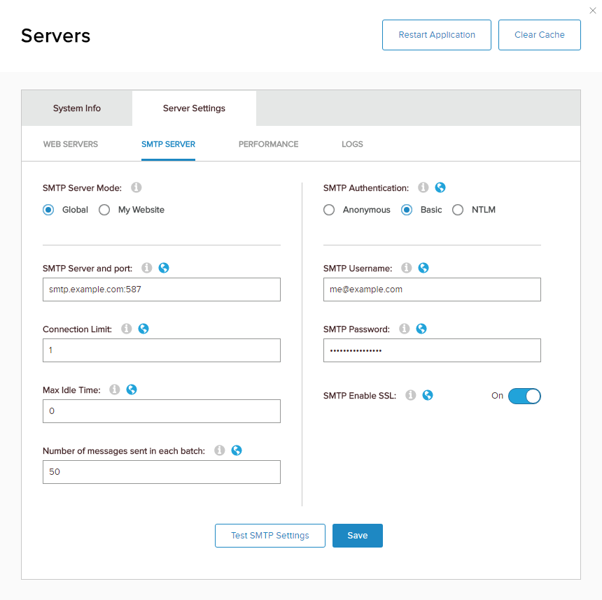 SMTP Server settings