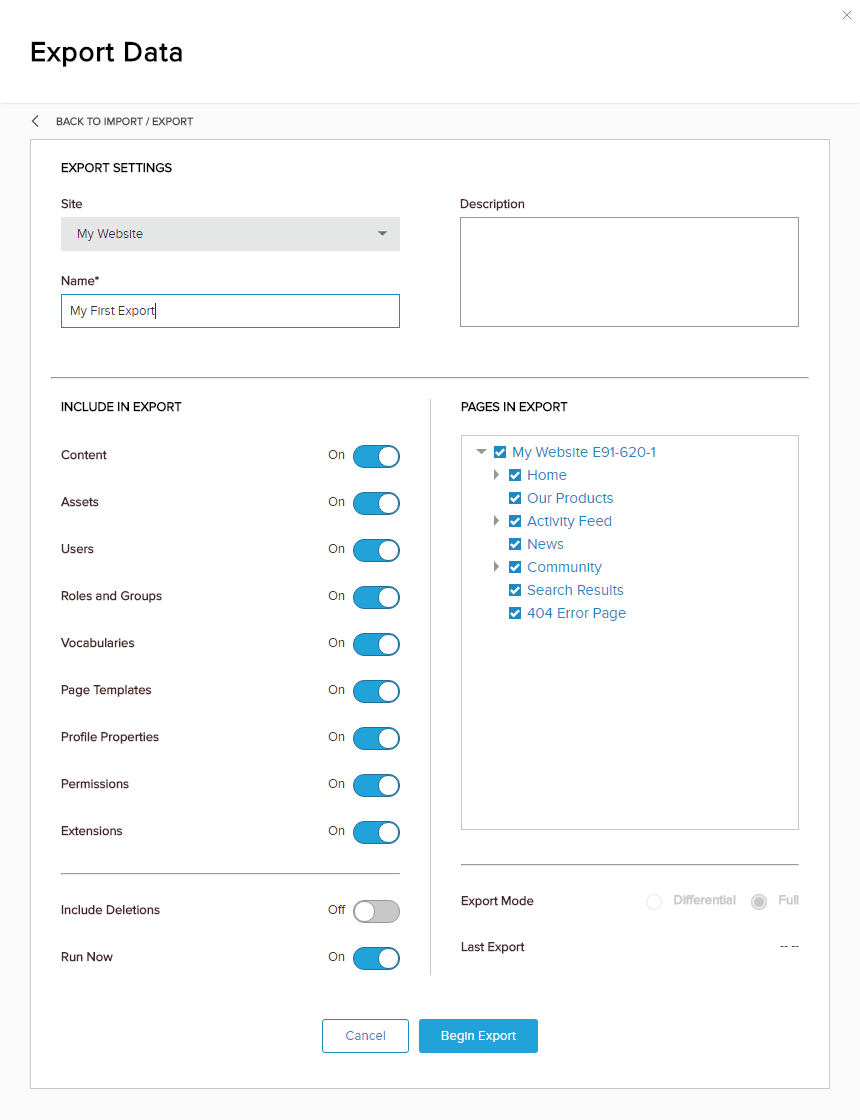 Export settings