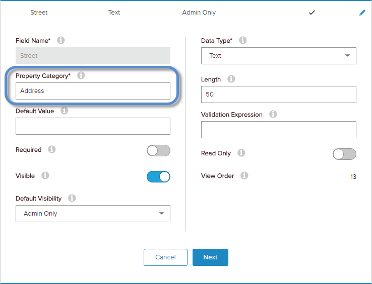 Site Settings > Site Behavior > User Profiles > User Profile Fields > Edit Field > Property Category