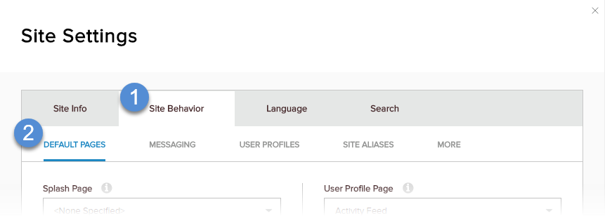 Site Behavior > Default Pages