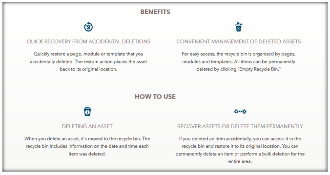 Benefits section of the recycle bin product page