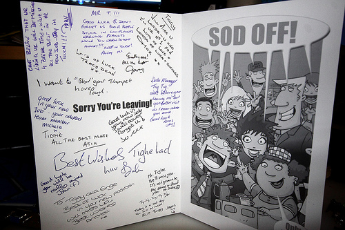 signed card for last day on the job