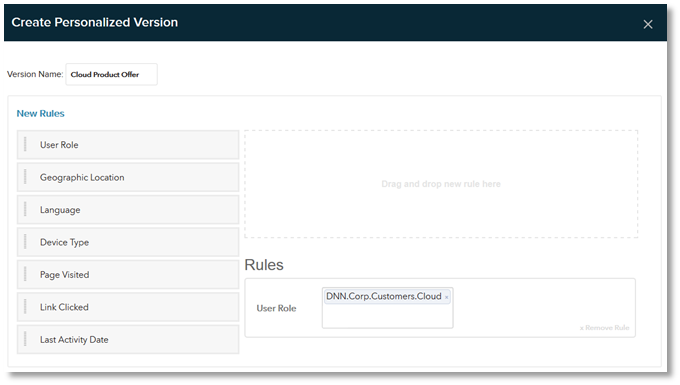 Evoq content personalization via user role