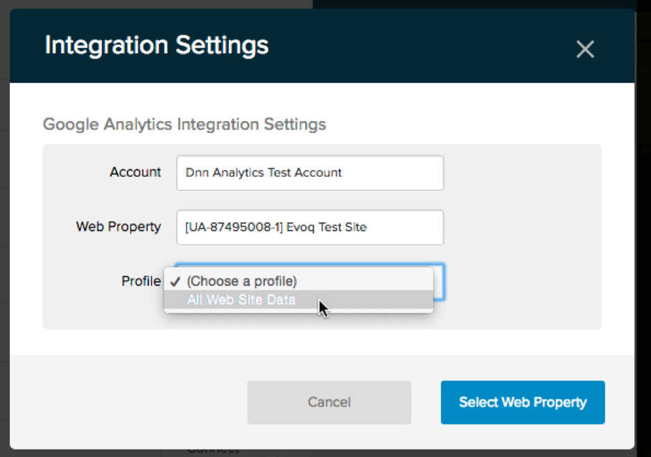 Google Analytics connector - select profile