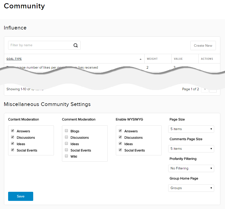 Community Influence — Miscellaneous Community Settings