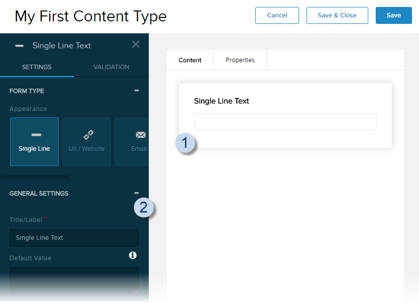 Click/Tap a field in the canvas, then configure its settings.