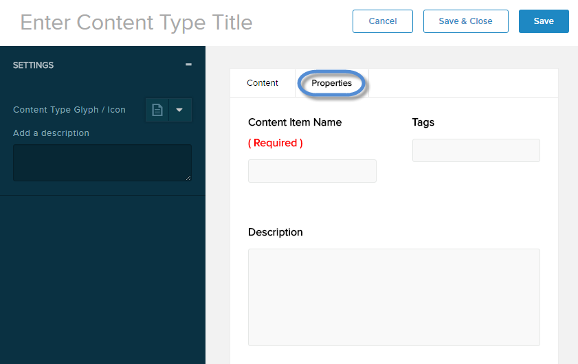 Content Type properties