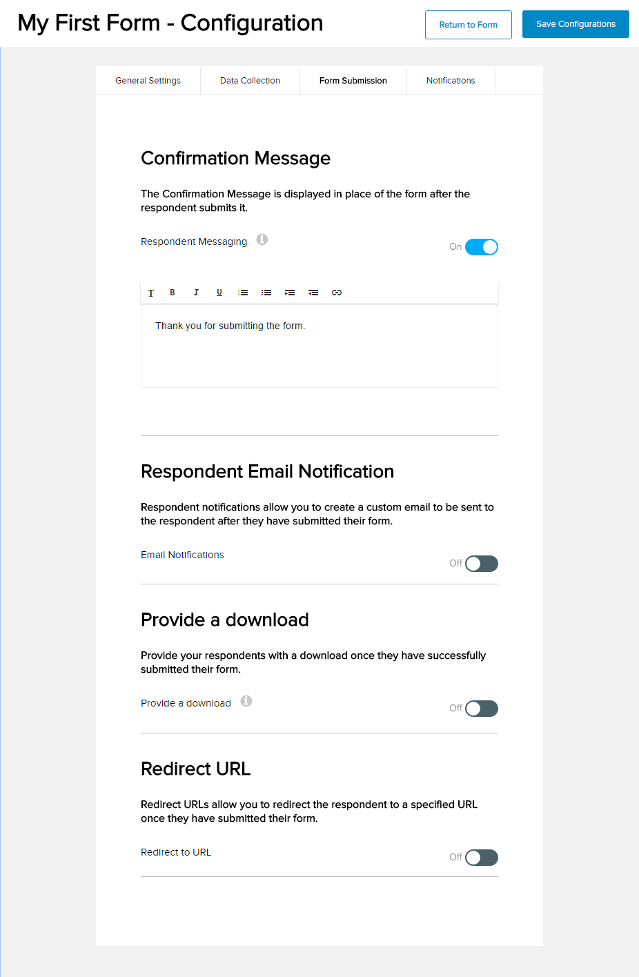 Form Configuration - Form Submission