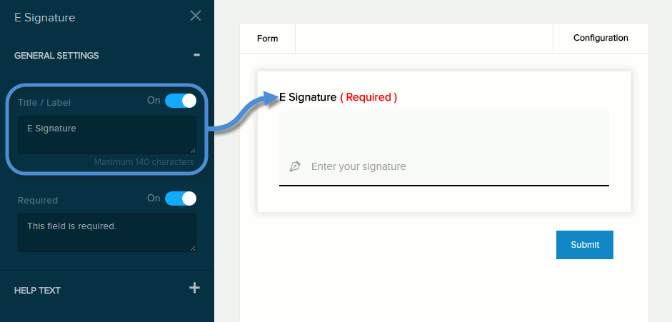 Settings for E-Signature field