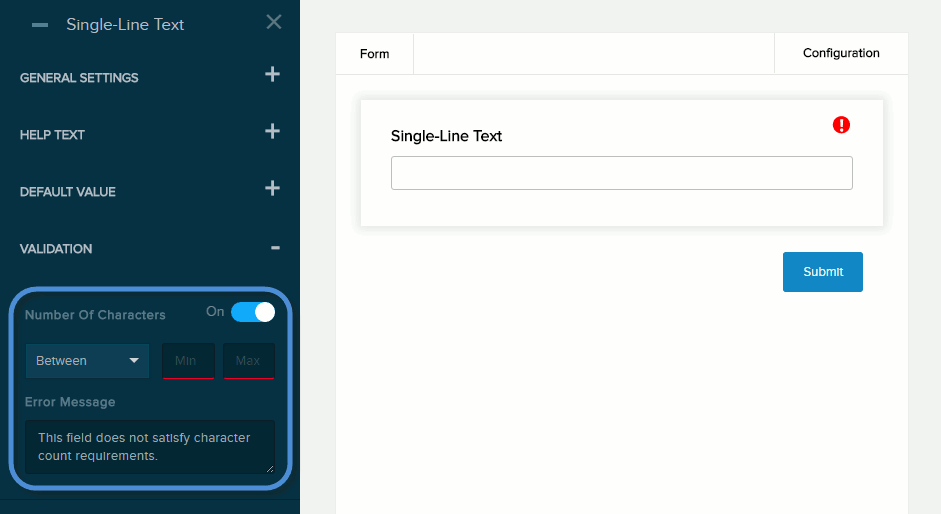 Settings for Single-Line Text field