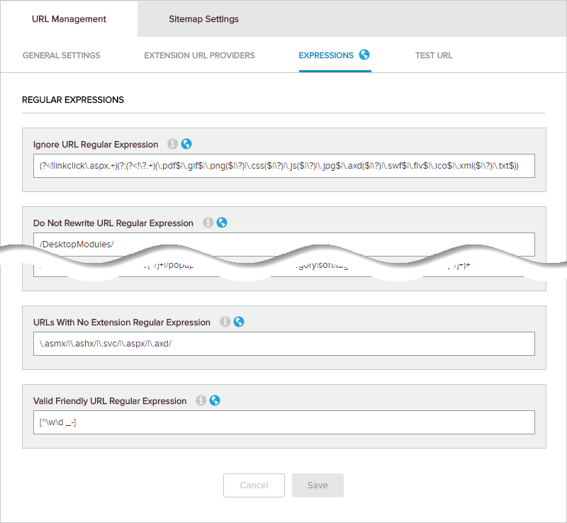 URL Management > Expressions