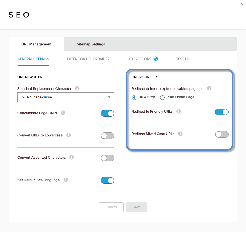 URL Management > General Settings