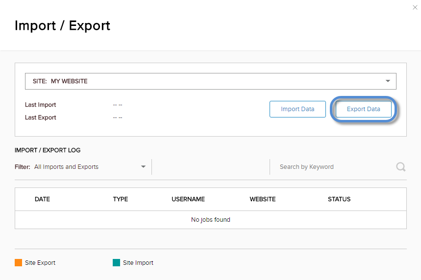 Export Data button