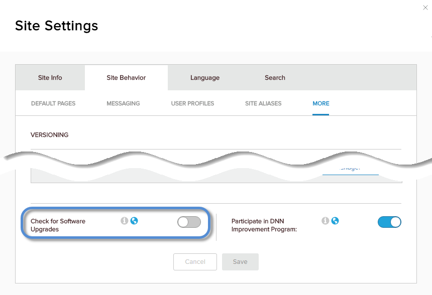 Site Settings > Site Behavior > More —