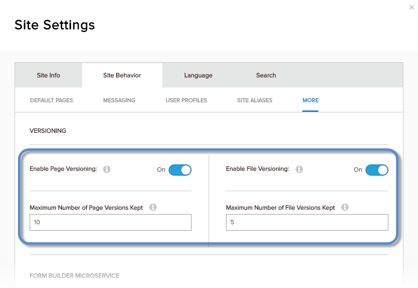 Site Settings > Site Behavior > More — Versioning