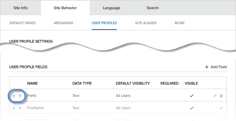 Site Settings > Site Behavior > User Profiles > User Profile Fields > Reorder