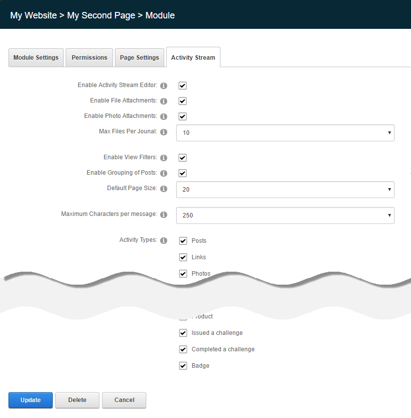 Module Settings — Activity Stream