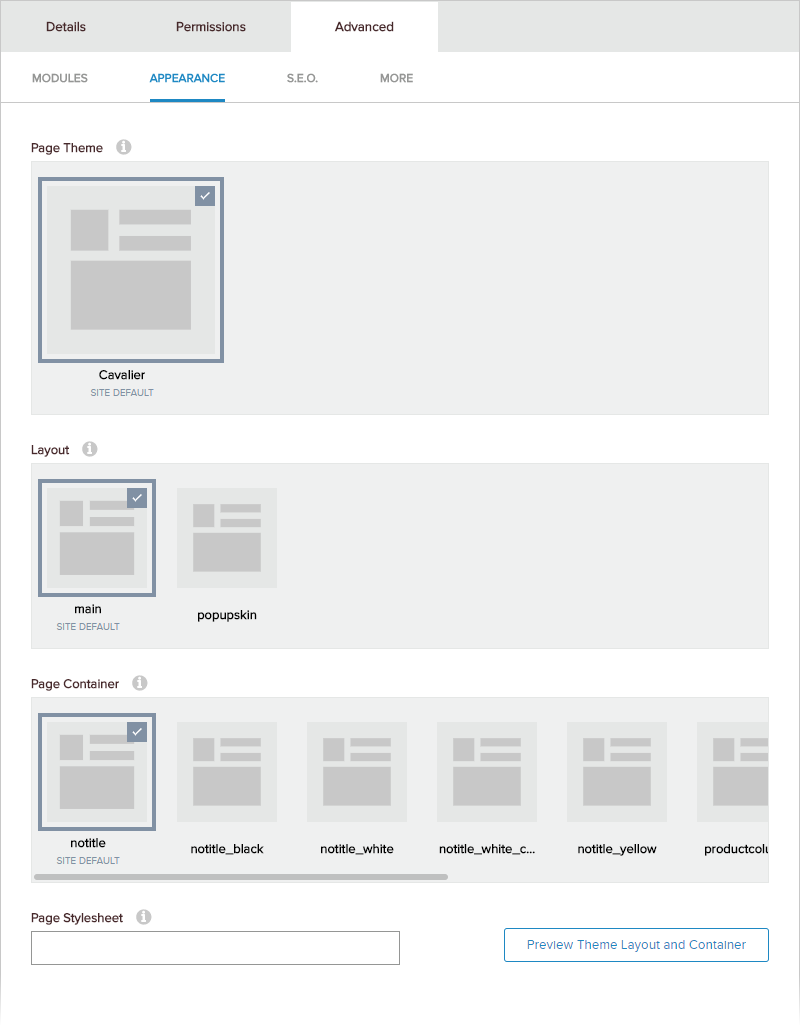 Page > Advanced > Appearance