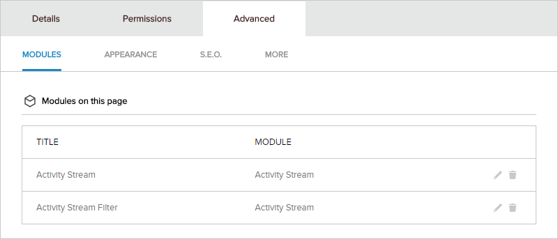 Page > Advanced > Modules