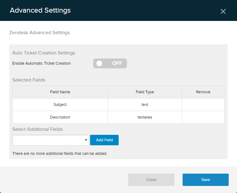 Zendesk Advanced Settings