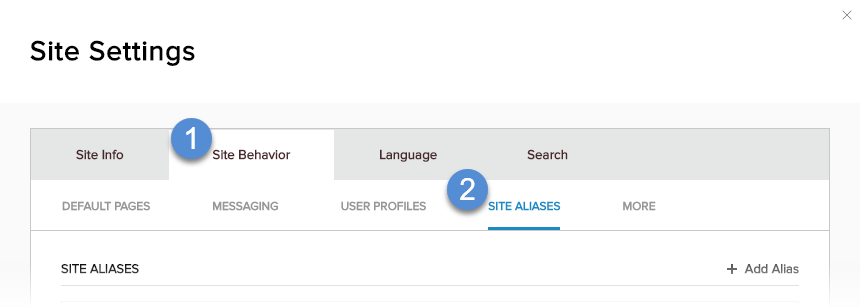 Site Behavior > Site Aliases